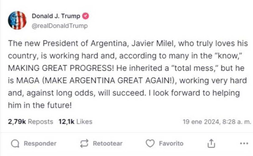 donald-trump-elogio-a-javier-milei-tras-su-paso-por-davos-con-un-curioso-mensaje:-es-maga