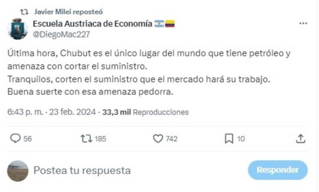 catarata-de-retuits-de-javier-milei-contra-el-gobernador-de-chubut:-memes-que-lo-acusan-de-chavista-e-insultos