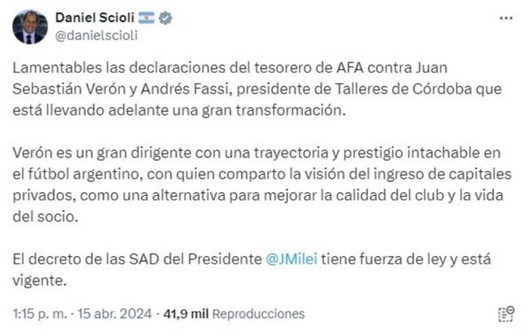 mas-cruces-picantes-por-el-desembarco-de-las-sad-en-el-futbol-argentino:-el-tuit-de-scioli-para-bancar-a-veron-y-el-contraataque-de-toviggino