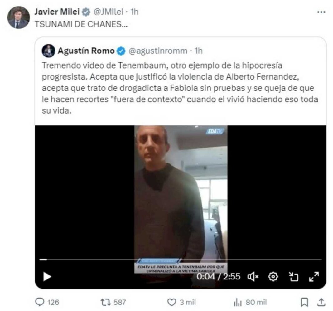 catarata-de-tuits-de-milei-contra-periodistas:-palos-para-tenembaum-y-maria-odonnell-y-hasta-una-foto-falsa-de-una-porno