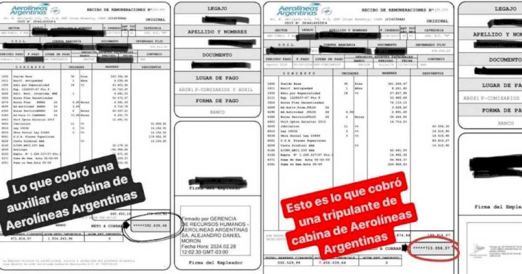 tras-el-paro-de-aerolineas,-los-gremios-salieron-a-mostrar-recibos-de-trabajadores-con-un-ano-de-antiguedad-y-acusaron-al-gobierno-de-mentir